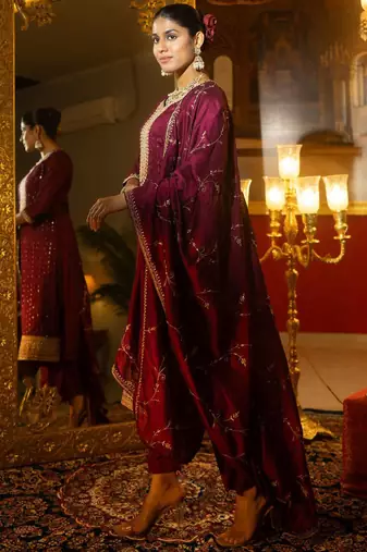 Women Ethnic Motifs Embroidered Regular Sequinned Kurta with Trousers & With Dupatta