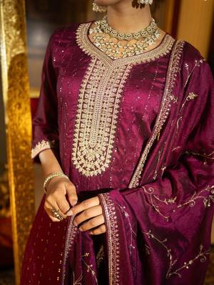 Women Ethnic Motifs Embroidered Regular Sequinned Kurta with Trousers & With Dupatta 3