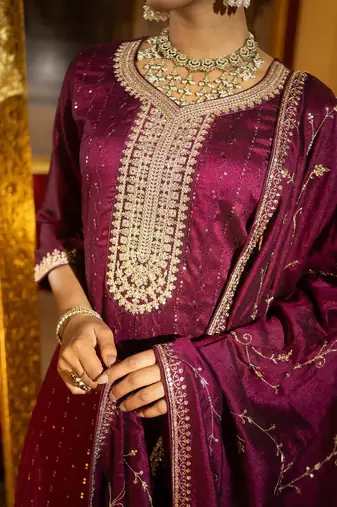 Women Ethnic Motifs Embroidered Regular Sequinned Kurta with Trousers & With Dupatta