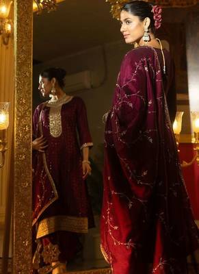 Women Ethnic Motifs Embroidered Regular Sequinned Kurta with Trousers & With Dupatta 4