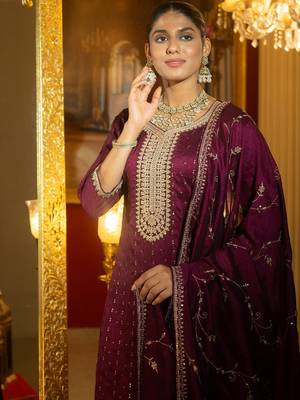 Women Ethnic Motifs Embroidered Regular Sequinned Kurta with Trousers & With Dupatta 5