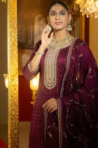 Women Ethnic Motifs Embroidered Regular Sequinned Kurta with Trousers & With Dupatta