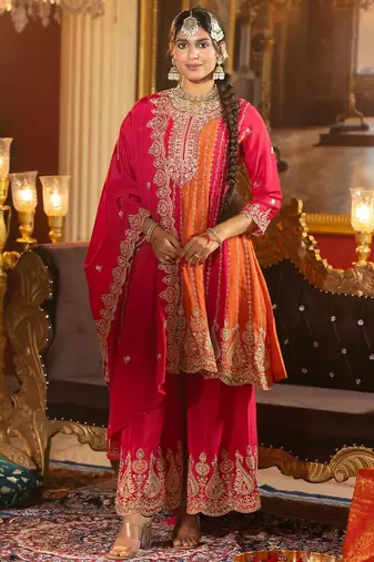 Women Ethnic Motifs Embroidered Regular Sequinned Kurta with Palazzos & With Dupatta