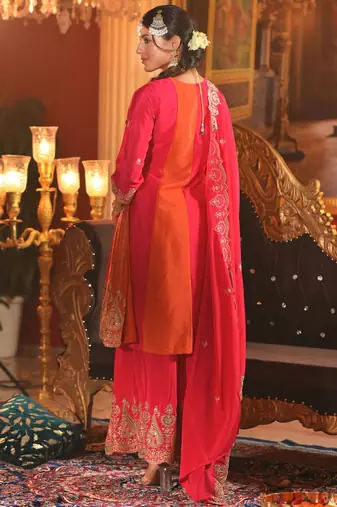 Women Ethnic Motifs Embroidered Regular Sequinned Kurta with Palazzos & With Dupatta