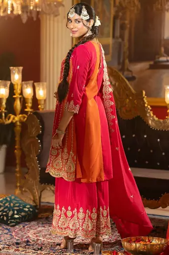 Women Ethnic Motifs Embroidered Regular Sequinned Kurta with Palazzos & With Dupatta
