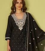 Women Floral Embroidered Cotton Kurta with Trousers & Dupatta