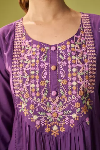 Women Floral Embroidered Cotton Kurta with Trousers & Dupatta