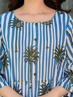 Floral Printed Round Neck Pure Cotton A-Line Kurta With Trousers 3