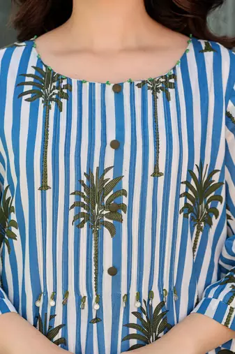 Floral Printed Round Neck Pure Cotton A-Line Kurta With Trousers