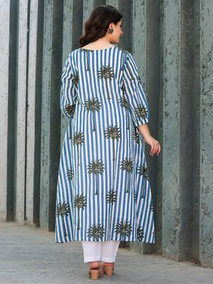 Floral Printed Round Neck Pure Cotton A-Line Kurta With Trousers 5