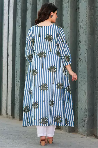 Floral Printed Round Neck Pure Cotton A-Line Kurta With Trousers