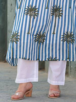 Floral Printed Round Neck Pure Cotton A-Line Kurta With Trousers 7