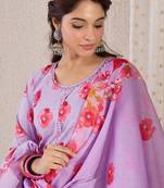 Women Floral Printed Cotton Kurta with Trousers & Dupatta