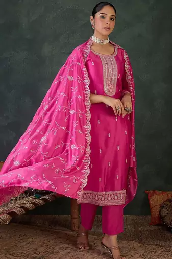 Women Ethnic Motifs Embroidered Kurta with Trousers & Dupatta