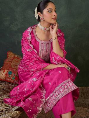Women Ethnic Motifs Embroidered Kurta with Trousers & Dupatta 7