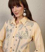 Floral Embroidered Shirt Collar Thread Work Pure Cotton Straight Kurta & Trouser