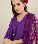 V-Neck Straight Kurta With Trousers & Dupatta