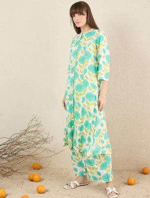 Floral Printed Mandarin Collar A-Line Kurta With Palazzos 3