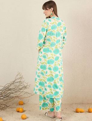 Floral Printed Mandarin Collar A-Line Kurta With Palazzos 4