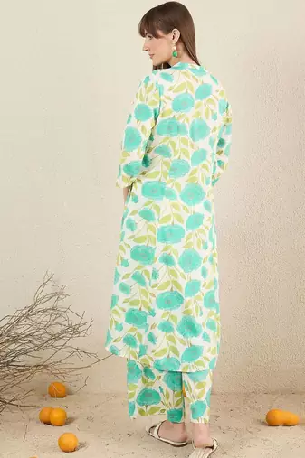Floral Printed Mandarin Collar A-Line Kurta With Palazzos