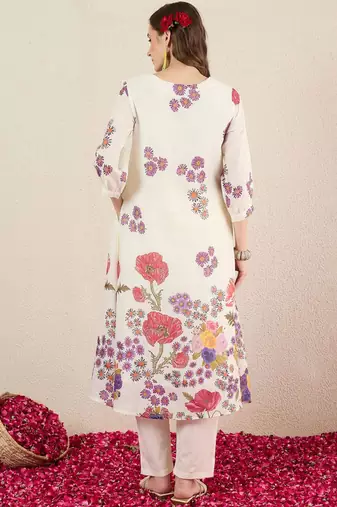 Women Floral Printed Cotton Kurta with Trousers