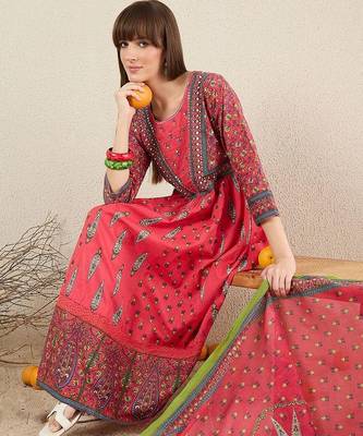 Women Ethnic Motifs Printed Cotton Kurta with Trousers & Dupatta 1