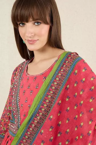 Women Ethnic Motifs Printed Cotton Kurta with Trousers & Dupatta