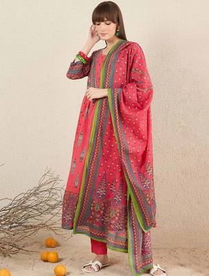 Women Ethnic Motifs Printed Cotton Kurta with Trousers & Dupatta 3