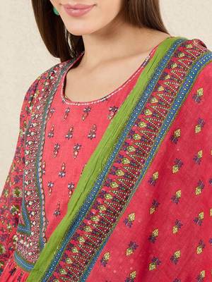 Women Ethnic Motifs Printed Cotton Kurta with Trousers & Dupatta 4