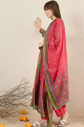 Women Ethnic Motifs Printed Cotton Kurta with Trousers & Dupatta