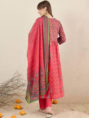 Women Ethnic Motifs Printed Cotton Kurta with Trousers & Dupatta 6