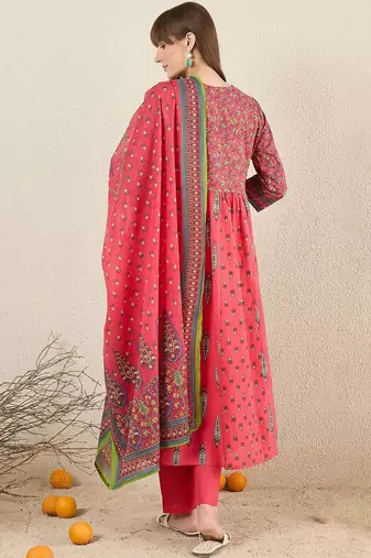 Women Ethnic Motifs Printed Cotton Kurta with Trousers & Dupatta