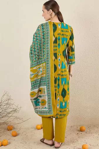 Women Abstract Printed Cotton Kurta with Trousers & Dupatta