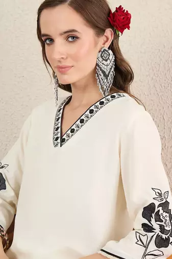 Women Solid Embroidered Kurta with Trousers