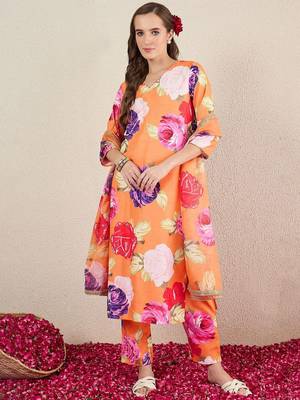 Women Floral Printed Kurta with Trousers & Dupatta 7