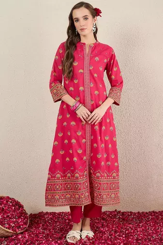 Women Ethnic Motifs Printed Cotton Kurta with Trousers