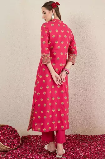 Women Ethnic Motifs Printed Cotton Kurta with Trousers