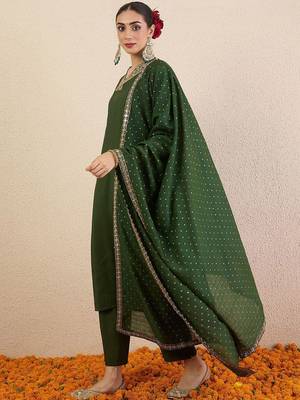 Women Ethnic Motifs Embroidered Regular Kurta with Trousers & With Dupatta 4