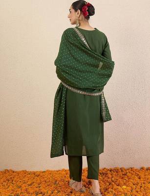Women Ethnic Motifs Embroidered Regular Kurta with Trousers & With Dupatta 5