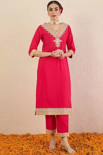Women Ethnic Motifs Embroidered Regular Kurta with Trousers