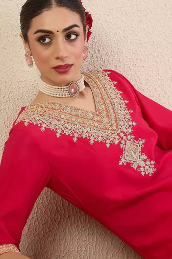 Women Ethnic Motifs Embroidered Regular Kurta with Trousers