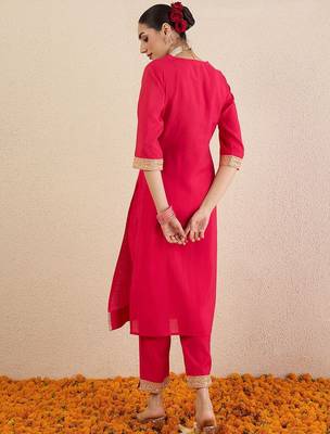 Women Ethnic Motifs Embroidered Regular Kurta with Trousers 5