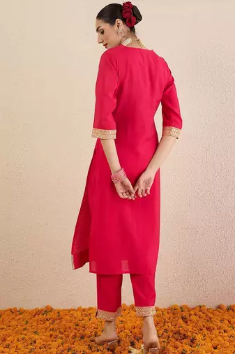 Women Ethnic Motifs Embroidered Regular Kurta with Trousers
