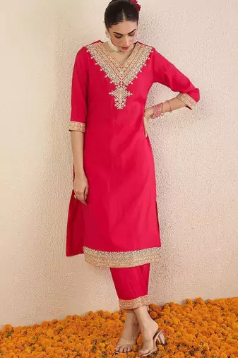 Women Ethnic Motifs Embroidered Regular Kurta with Trousers