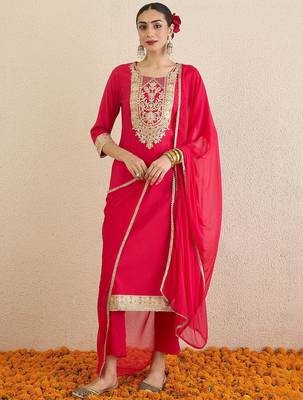 Women Ethnic Motifs Embroidered Regular Kurta with Trousers & Dupatta 2