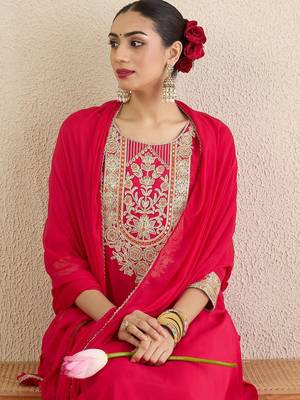 Women Ethnic Motifs Embroidered Regular Kurta with Trousers & Dupatta 3