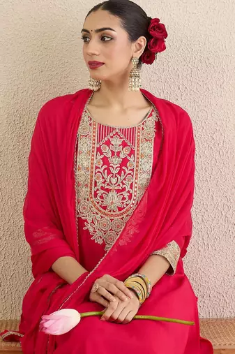 Women Ethnic Motifs Embroidered Regular Kurta with Trousers & Dupatta