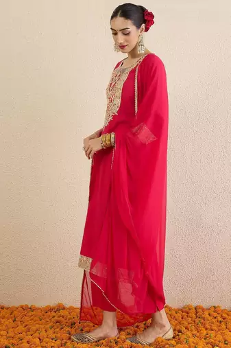 Women Ethnic Motifs Embroidered Regular Kurta with Trousers & Dupatta