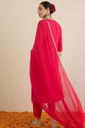 Women Ethnic Motifs Embroidered Regular Kurta with Trousers & Dupatta