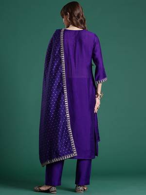 Ethnic Motifs Embroidered Thread Work Kurta With Trousers & Dupatta 7